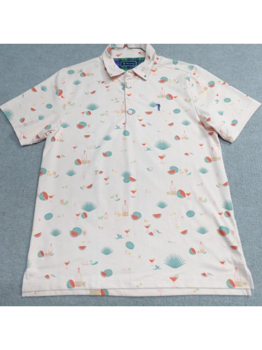 William Murray Polo Shirt Medium Orange All Over Print Tequila Margarita Agave
